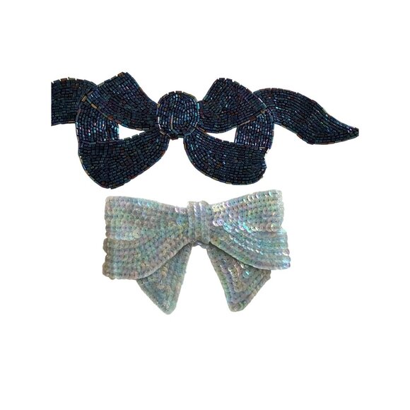 Bundle of 3 Vintage Beaded Sequin Appliques Flower Bows